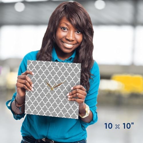 3D Rose DPP_120259_1 3dRose Dark Gray Quatrefoil Pattern - Grey Moroccan Tiles - Modern Stylish Geometric Clover Lattice - Wall Clock, 10 by 10"