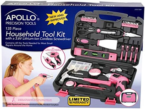 Apollo Tools 135 Piece Household Tool Set, Pink DT0773N1