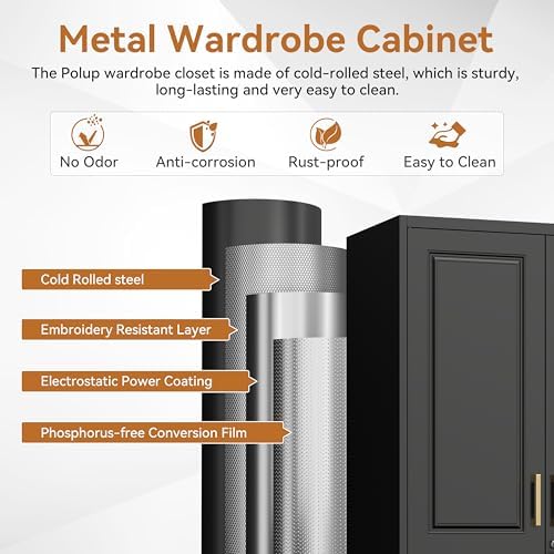 Polup 71" Tall Metal Armoire Wardrobe Closet with Lock