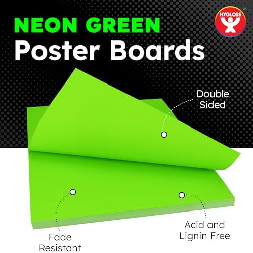 Hygloss Poster Board 11 x 14, 25 Pack Neon Green, Colored Posterboard