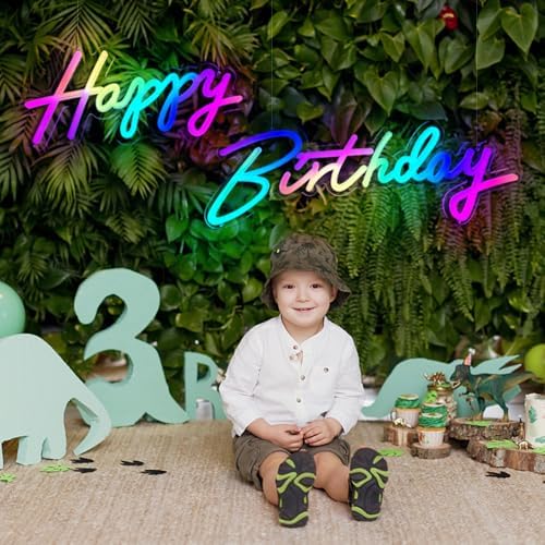 Extra Large Neon Happy Birthday Sign - Multi Color Happy Birthday Sign, Happy Birthday Light Up Sign for Backdrop with Switch/APP/Remote Control - Happy Birthday LED Sign for Backdrop, Party, Decoration