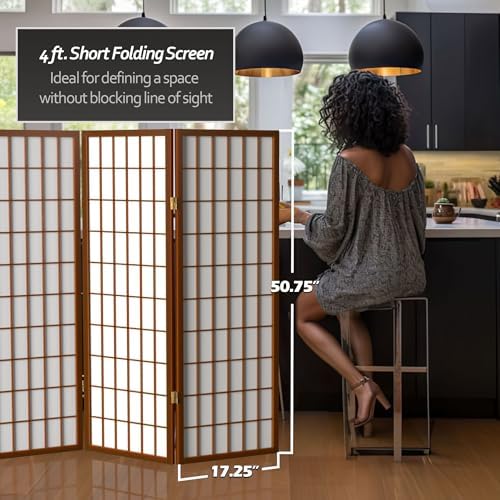 4 ft. Short Window Pane Shoji Screen - Walnut - 3 Panels