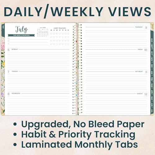 bloom daily planners HARDCOVER Planner 2026-2027 (8.5" x 11") Academic Year (July 2026 - July 2027) - 13 Months Task Goal Planner for Women - Monthly & Weekly Agenda Book - Garden Party, Beige