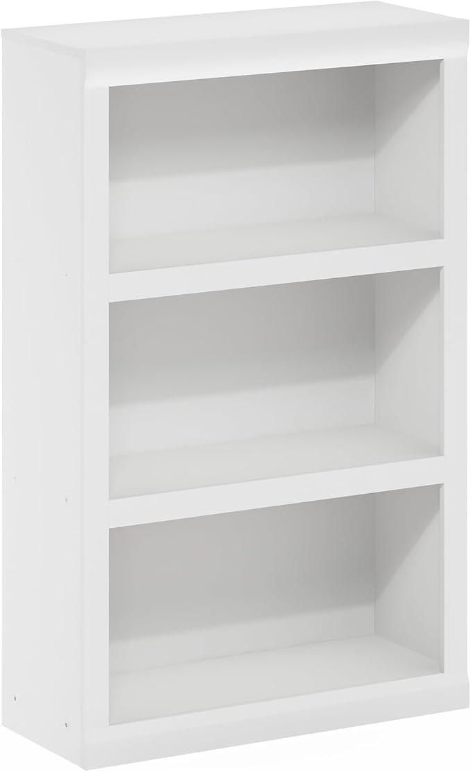 Furinno Rail Book Shelf, 3-Tier Bookshelf with Open Shelf, Bookcase with Classic Style Edges, 10 x 24.6 x 39, for Organization and Storage, for Living Room, Bedroom, Home Office, White