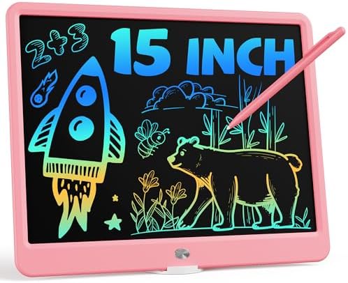 Bravokids 15 Inch LCD Writing Tablet for 3 Year Olds - Electronic Drawing Pad and Doodle Board as Educational Birthday Gifts for Girls and Boys (Pink)
