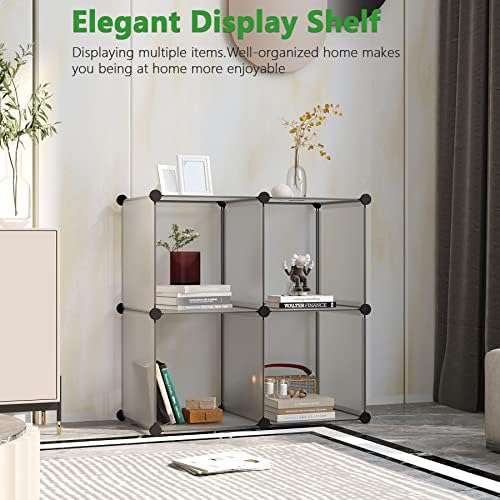 C&AHOME Plastic Cube Storage Organizer, 4-Cube Shelves Units, Grey