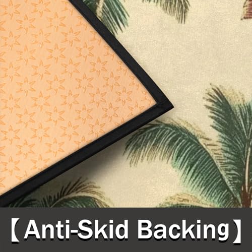 Ocean Palm Trees Beige Half Round Door Mat Non Slip Washable Semi Circle Area Rug Absorbent Soft Half Moon Rug Floor Mat for Indoor Outdoor Kitchen Bathroom Patio Front Door Mat Decor