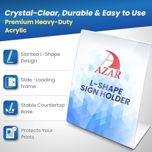 Azar Displays 112738 3.5" W x 3.5" H L-Shaped Acrylic Sign Holder-10pk