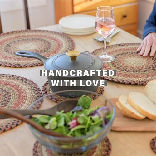 Homespice Gingerbread Braided Trivets for Country Decor, Round 8" Set of 6