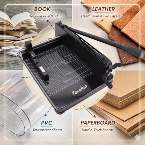 Heavy Duty Guillotine Paper Cutter - 400 Sheets Capacity, A4 12" Stack Paper Trimmer, Steel Base, Black