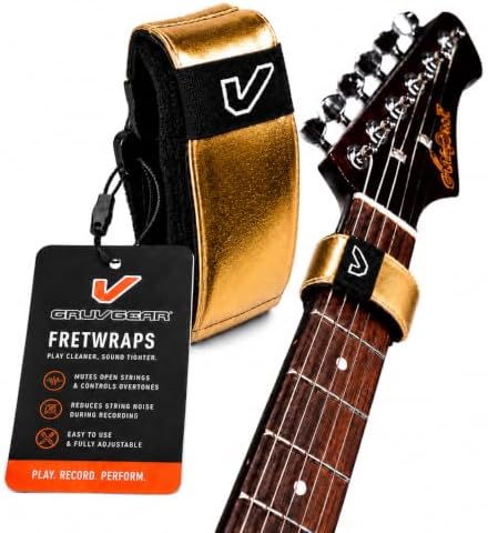 Gruv Gear Fret Wrap & Guitar Mute, Fretwrap for Acoustic, Electric & Bass | String Dampener Recording, Tapping & Practice Accessory (1 Pack, Large Gold, Fits 6 String Bass, 8 String Guitar)