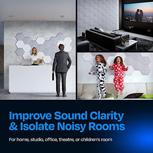 Acoustic Panels 12-Pack Soundproof Wall Panels 14"X12.1"X0.4" Sound Panels High Density Sound Dampening Panels - [Light Gray Hexagon]