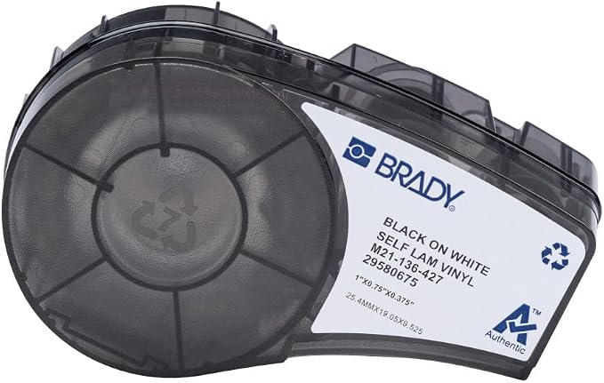 Brady Authentic (M21-18-427) Pre-Sized Self Laminating Vinyl Wraps for Data/Telecomm, Electrical, Lab, Wire/Cable, Black on White Material - Designed for M210, M210-LAB, M211 Printers, 0.75" H x 1" W