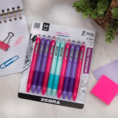Zebra Pen Z-Grip Mechanical Pencil, 0.7mm #2 HB, Bright Barrels, 10-Pack
