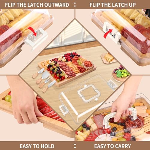 CAWIU Portable Charcuterie Board with Lid, Travel Cheese Board & Snack Tray