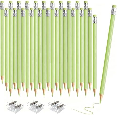 36 PCS Macaron Green Colored Pencils with Eraser Pre Sharpened Pencil 2 HB - Ideal for Checking, Grading, Tests & Office/School Supplies (cutegreen)