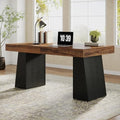 Tribesigns 55" Executive Desk, Wooden Office Desk with Double Pedestal, Modern Simple Computer Writing Table for Home Office, Brown & Black