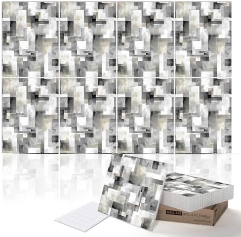PINWELIFE® Acoustic Art Tiles – 8-Pack 12"x16" Sound Absorbing Panels, Seamless Wallpaper-Style Decorative Acoustic Wall Art, Echo Reduction for Home Studio/Office, Nano Tape Included