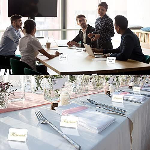 Amyhill 120 Pcs Mini Acrylic Sign Display Holder 3.15 x 2 Inch Small Price Display Holder L Shape Stand Up Label Card Sign for Weddings Buffet Birthday Bakery Retail