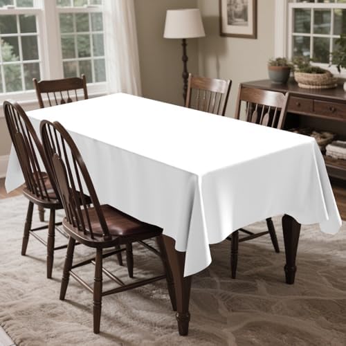 CXPSINC 54 Inch X 100 Feet Plastic Table Cover Roll Disposable Tablecloth with Slide Cutter for All Type/Shape Tables | Party, Banquet, Birthdays, Weddings(White, 100 Feet)