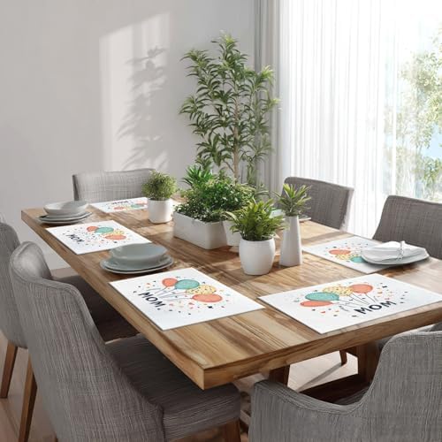 Batmerry Balloons Stars Mom Linen Placemats Set of 8, Happy Mother's Day Washable Table Mats for Kitchen Table Thickened Heat Insulation Dining Set Indoor Outdoor 12X18 in