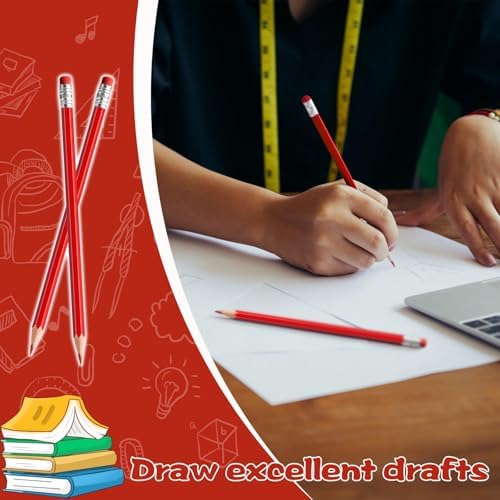 48 PCS Red Pencils Bulk with Eraser, Pre-Sharpened HB Pencils for Writing & Drawing, School Supplies for Kids Homework, Tests, Art Crafts & Teacher Grading (Red)