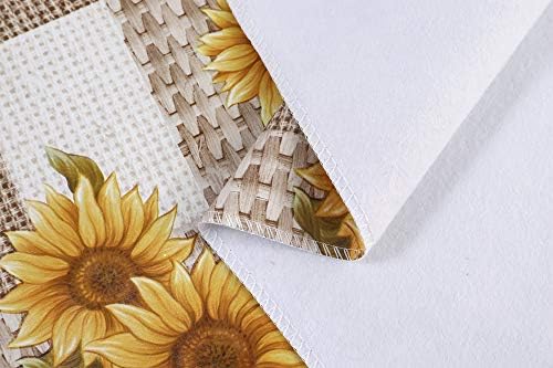LIBERECOO 60" Round Vinyl Tablecloth Flannel Backing, Sunflower Stain-Resistant Waterproof Plastic Table Cover for Indoor/Outdoor