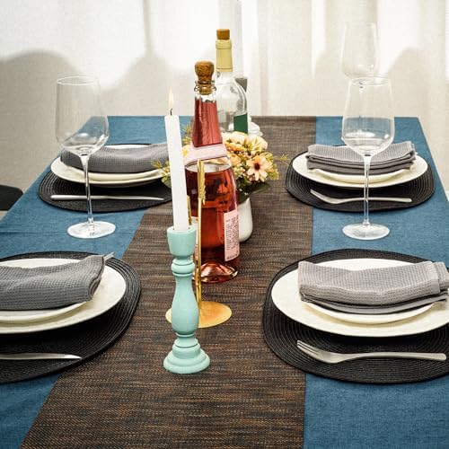 AHHFSMEI Placemats Set of 4 for Dining Table Washable Woven Non-Slip 18x12 inches Placemat Heat-Resistant Durable Table Mats for Dining Table Easy to Clean (Oval Black, 4)