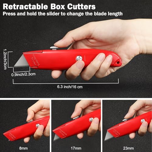 Reginary 30 Pcs Box Cutters Bulk, Utility Knives, Red, Green, Blue