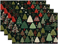 Batmerry Christmas New Year Linen Placemats Set of 4, Christmas Tree Cartoon Black Background Washable Table Mats for Kitchen Table Thickened Heat Insulation Dining Set Indoor Outdoor 12X18 in