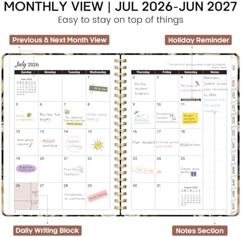 Planner 2026-2027, Weekly & Monthly Academic Calendar, Jul 2026 – Jun 2027