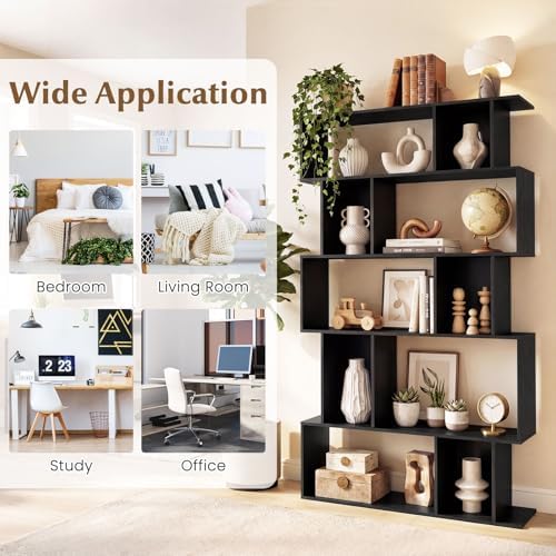 Giantex 5-Tier Bookshelf, 10-Cube Geometric Book Case with 5 Closed-Back Cubbies, Anti-toppling Kits, Open Display Storage Shelf for Living Room, Home Office, Bedroom, Black