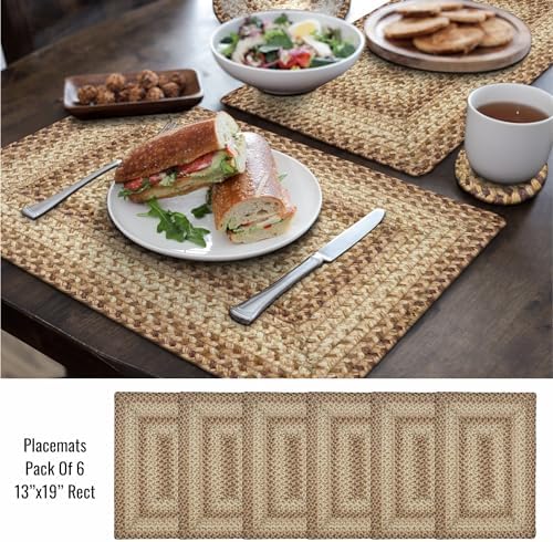 Homespice Cookie Dough Jute Braided Placemats, Rect 13x19 Set of 6