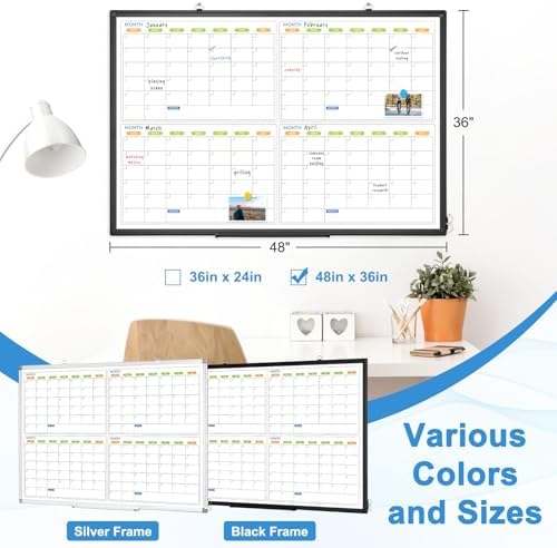 Dry Erase Calendar for Wall 4 Month, 48" x 36" Large White Board Calendar