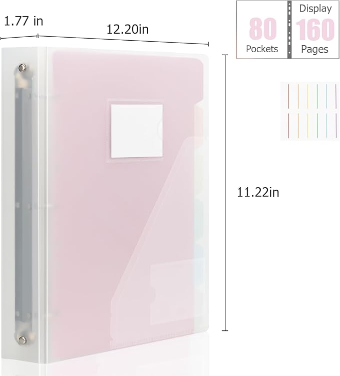 80-Pocket Clear Binder with Plastic Sleeves for Letter/A4 Size | Document Binder Organizer for Papers, Certificates and Artwork, Macaron PP Divider Pages for Presentation