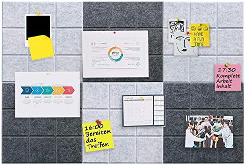 Large Felt Board Tiles for Wall with Pack of 6 Pin Board Notice Boards for Home Office Kitchen, Bulletin Board Wall Tiles for Photos Memos (Drak Grey+Light Grey, 6 Pack)
