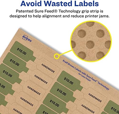 Avery® Kraft Brown Barbell Labels, Sure Feed® Technology, 0.5" x 2.5", 2,250 Kraft Brown Labels, Laser/Inkjet Printable