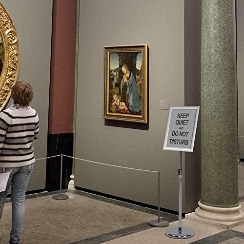 Pedestal Poster Stand, Adjustable Aluminum 11 x 17 Floor Standing Holder for Vertical and Horizontal View Sign Display, Silver