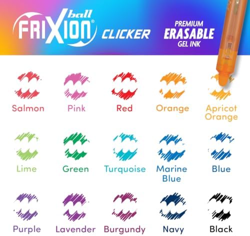 PILOT FriXion Clicker Erasable, Assorted Color Inks, 15-Pack Pouch