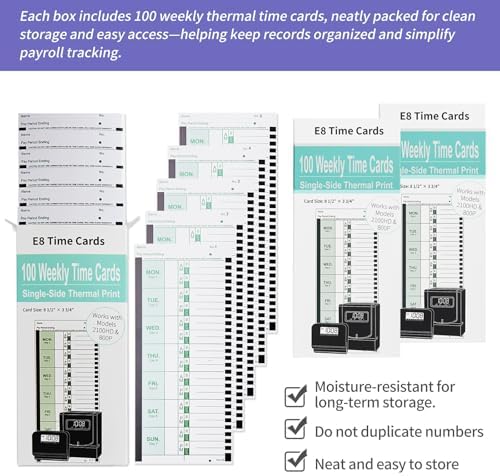 1000 E8 Weekly Thermal Time Cards, Compatible with Lathem 2100HD & 800P