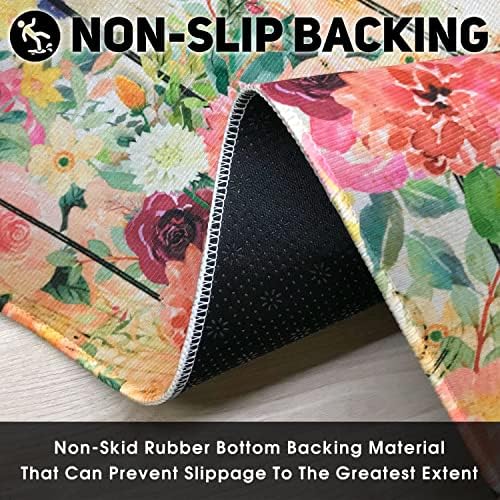 Cow Kitchen Rugs and Mats for Floor 2 Piece Sets, Wood Grain Floral Floor Mat for Kitchen, Farmhouse Cow Kitchen Mat in Front of Sink for Standing for Country Kitchen Decor 17"X30"+17"X47"