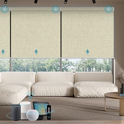 SmartWings Motorized Smart Roller Shades, 100% Blackout Bouvar Cream