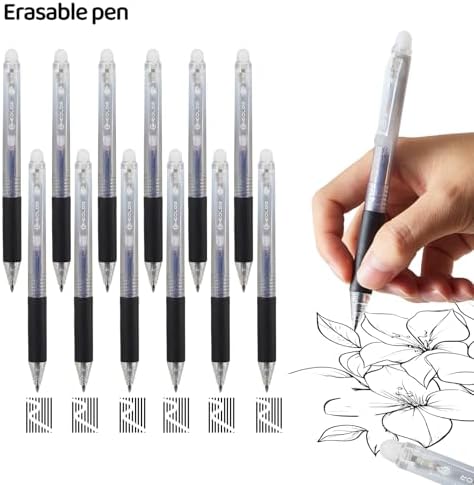 12Pcs Retractable Erasable Gel Pens Clicker,Fine Point 0.7mm Smooth Writing Pens,For Writing Journaling Taking Notes School Office Home. (12Black)