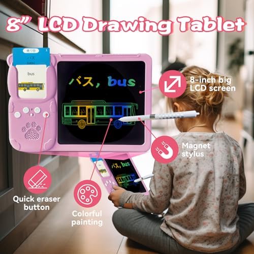 Talking Flash Cards with Writing Tablet - Japanese English Pink