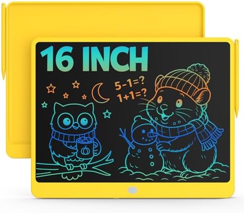 Bravokids 16 Inch LCD Writing Tablet for 3-8 Year Olds - Electronic Drawing Pad and Doodle Board as Educational Birthday Gifts for Girls and Boys (Yellow)
