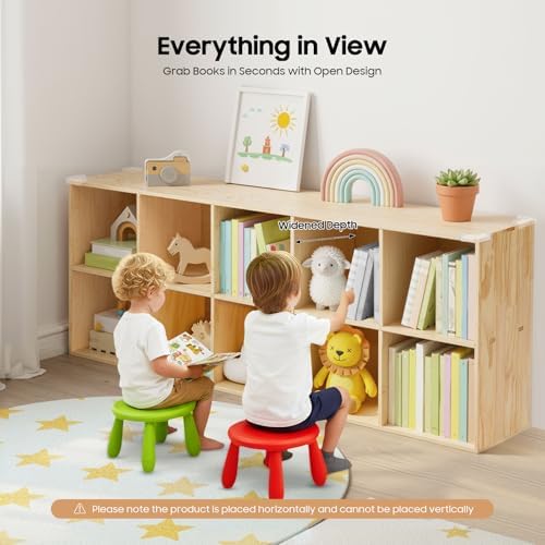 10 Cube Storage Organizer - Solid Wood Bookshelf - Cube Shelf - Vertical or Horizontal Bookcase - Open Book Shelf - Easy Assembly for Bedroom, Living Room, Office