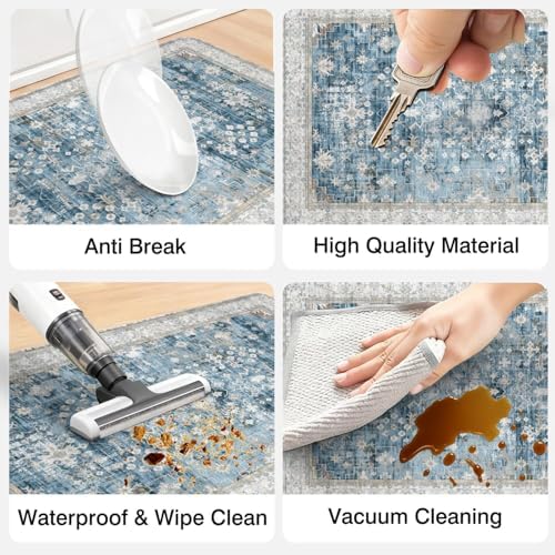 Boho Cushioned Anti Fatigue Mats for Kitchen Floor,Modern Farmhouse Blue Floral Non-Slip Water Resistant Runner Comfort Foam Standing Rugs Non Skid for Home Sink,Office,Laundry 17"x47"+17"x30"