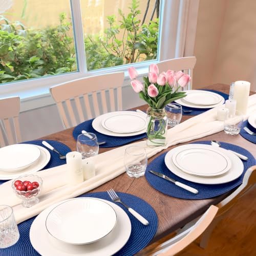 AHHFSMEI Placemats Set of 4 for Dining Table Washable Woven Non-Slip 18x12 inches Placemat Heat-Resistant Durable Table Mats for Dining Table Easy to Clean(Navy Blue 4)