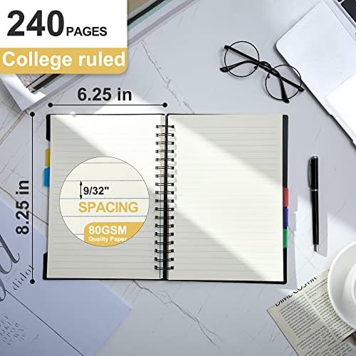 CAGIE 5 Subject Notebook with Dividers, 5x7, Black, 4 Pack