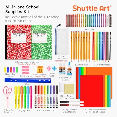 Shuttle Art 102 PCS Back to School Supplies Kit for Grades K-12